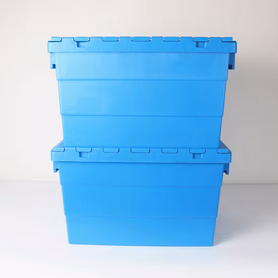 工場直接販売産業物流倉庫プラスチック トート コンテナー ヒンジ付き蓋付き