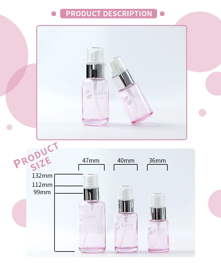 Skincare Clear Pink 30ml 50ml 100ml Glass Bottle Packaging Lotion Serum Spray Pump Bottle