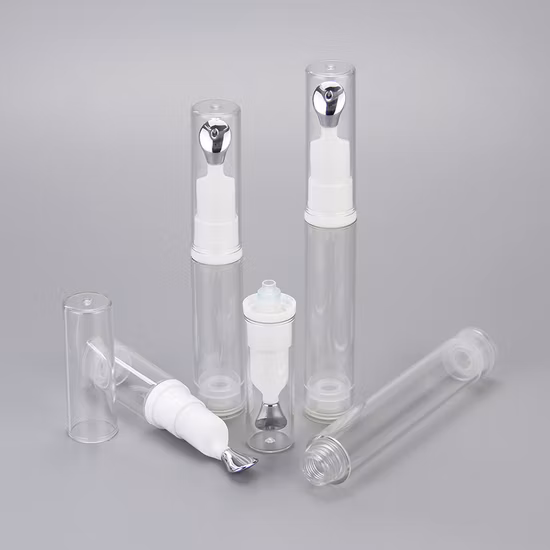二重壁 7.5 ミリリットル 10 ミリリットル 15 ミリリットルクリア San プラスチックアイクリームエアレスボトル抗亜鉛合金アプリケーター